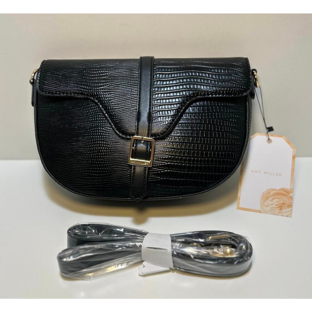 Amy Miller Snake Skin Corocco Crossbody Bag Handbag Black Casual Career